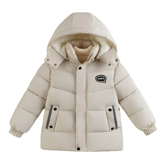 Boy Winter Coat with Hooded Puffer Jacket White Jacket Boys Full-Zip Long Sleeve Waterproof Kids Thicken Jacket Boys Winter Coat Size 4-5 Years