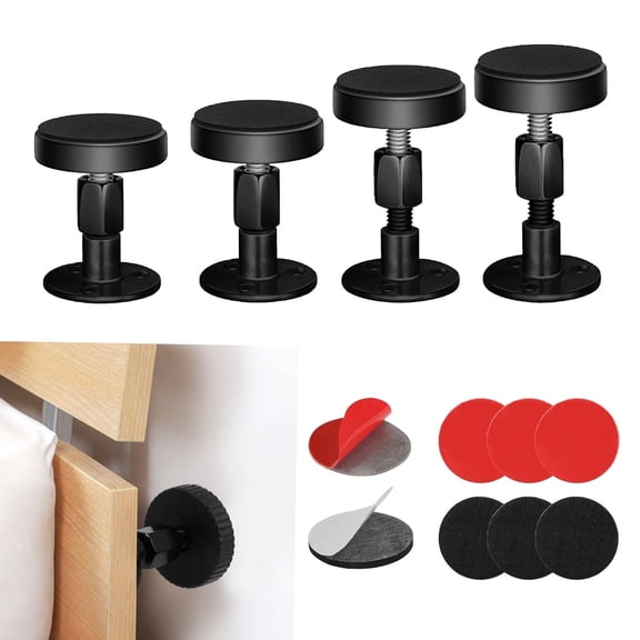 UHIAGREE Adjustable Threaded Bed Frame Anti-Shake Tool,4pcs Headboard Stoppers,1.85-2.52'',Black