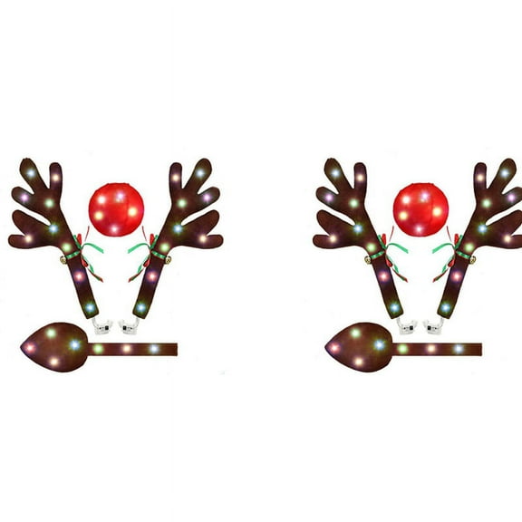 2X Car Reindeer Antlers,Antlers Car Kit with LED Lights,Reindeer Car Kit Antlers,Nose,Tail,Christmas Decorations for Car,4 * antlers accessories 2 * nose accessories 2 * tail accessories,Brown