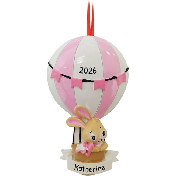 Personalized Baby's First Christmas Ornament 2025 - Custom Christmas Ornament Baby Girl Gender Reveal Ornament Pink Hot Air Balloon New Baby Arrival Ornament Newborn Baby Ornaments