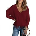 thumbnail image 1 of Mode des Femmes Bloc de Couleur Pull Manches Longues Évider Pompons Pull, 1 of 4