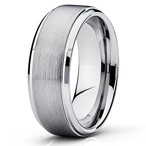 Tungsten Wedding Band 7mm Tungsten Ring Brushed Silver Tungsten Carbide ...