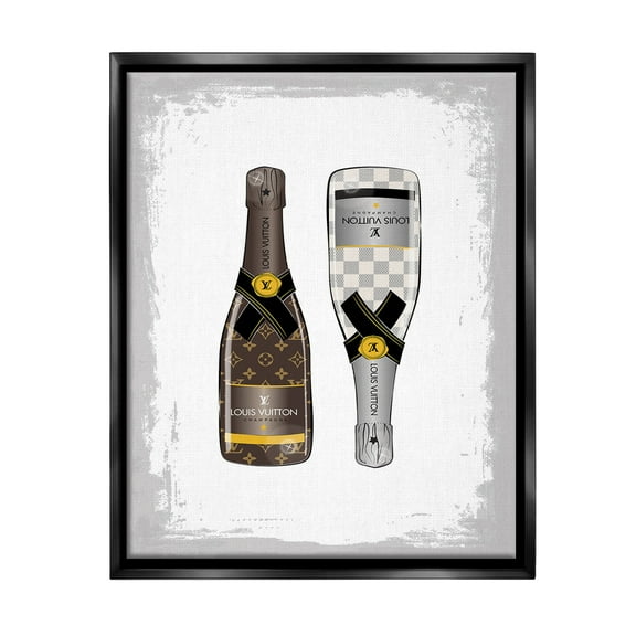 Stupell Industries Patterned Champagne Bottles Food & Beverage Painting Black Floater Framed Canvas Art Print Wall Art, 17 x 21