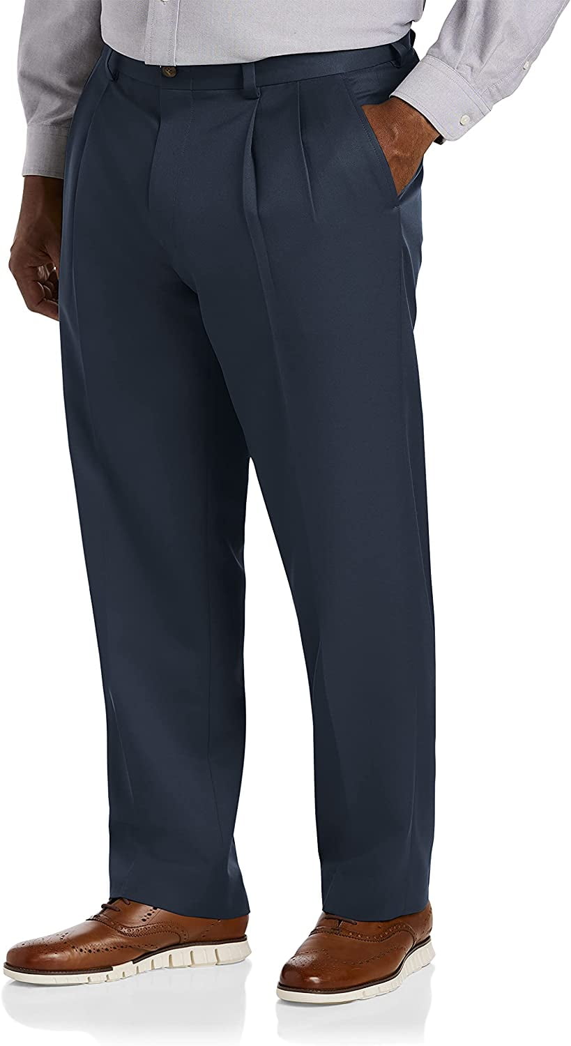 Big and Tall Essentials by DXL Men's Pleated Dress Pants, Dark Grey, 44W x  30L 
