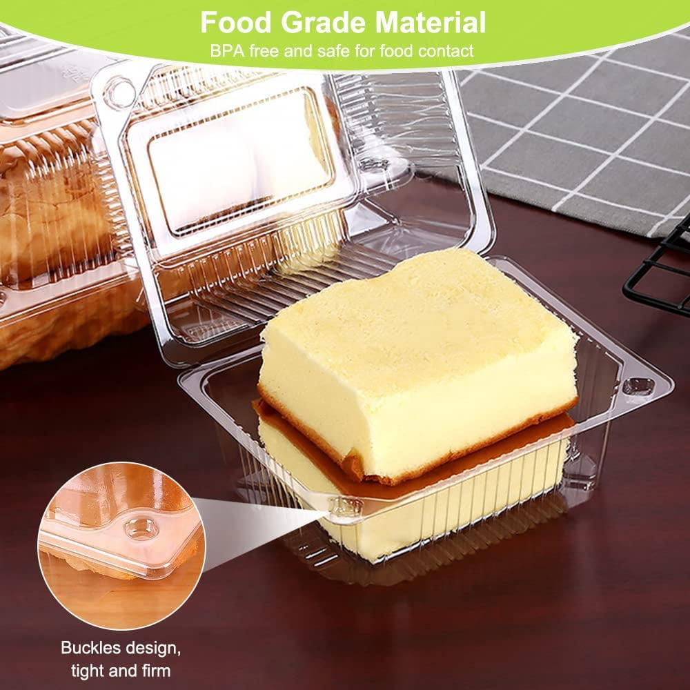 60Pcs Cake Slice Boxes, STONCEL 14 x 10.5cm Clear Plastic Clamshell Food Square Boxes with Lids, Reusable Single Hinged Dessert Containers for Cake Hamburger Sandwiches