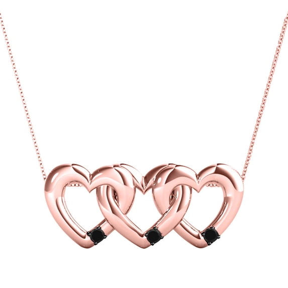0.10 Carat Natural Black Diamond With Three Beautiful Heart Combination Heart Shape Pendant Crafted In Rose White and Yellow Gold With 18 Box Chain Gold Plated Over 925 Sterling Silver For Women