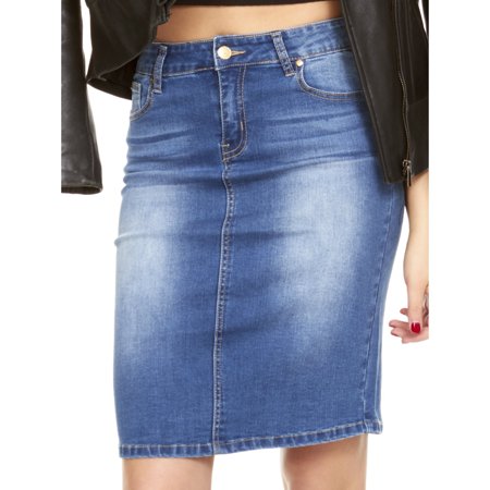 CG JEANS Denim Skirt for Juniors Ripped Distressed Fringe Hem Cute and Sexy, Medium Wash, X-Large