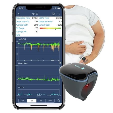 LOOKEE O2Ring Continuous Ring Sleep Monitor | Overnight Tracks Blood Oxygen Level & Heart Rate with Vibration Alert | Professional PC Software and Mobile App