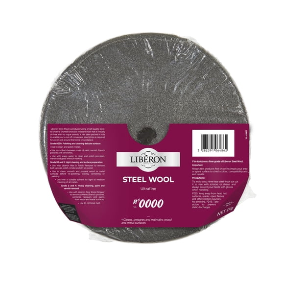 Rollo de lana de acero Libéron #0000 de 1 kg para limpiar madera y metal