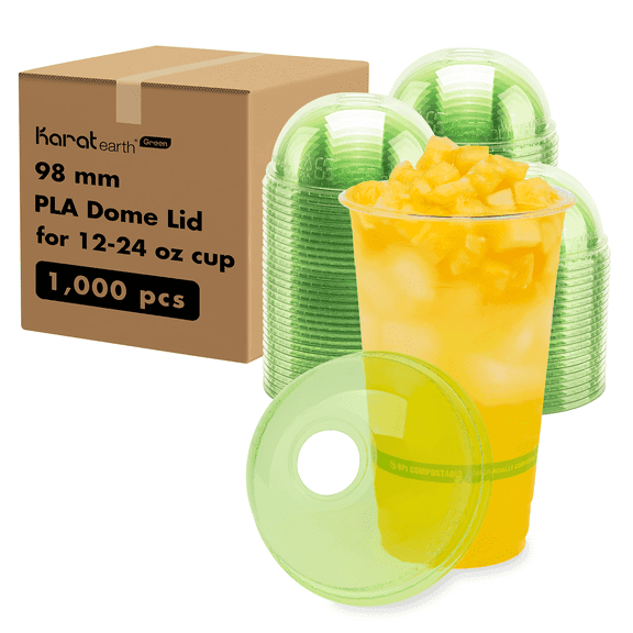 Karat Earth 98mm PLA Dome Lids for 12-24oz Cups, Green - 1,000 pcs