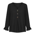 thumbnail image 2 of ClodeEU Women's V Neck Half Button Flare Long Sleeve Blouse,Casual Loose Solid Shirt Top Black,Women's Plus L, 2 of 6