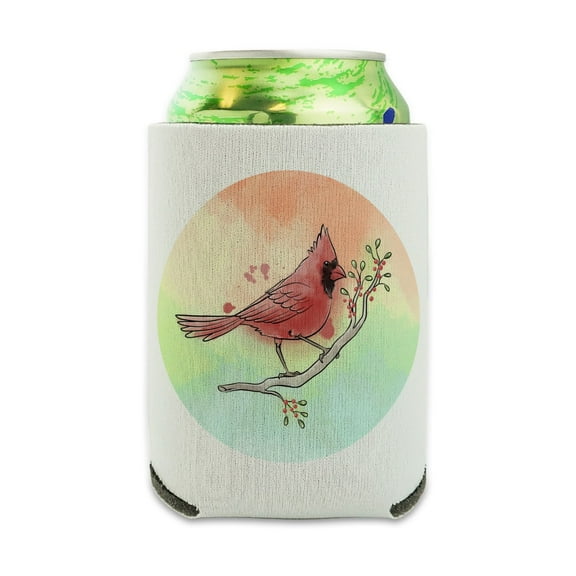 Northern Cardinal Watercolor Northeastern Bird Can Cooler - Drink Sleeve Hugger Collapsible Insulator - Beverage Insulated Holder