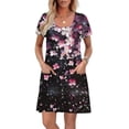 thumbnail image 5 of gljltg Women's Summer Fashion Polka Printing Pocket Short Sleeve V-Neck Tank Sundresses with Hidden Pockets, Tunic Waist, Above Knee Length Suitable for Beach, Daily, Vacation, 5 of 7