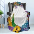 thumbnail image 4 of Mardi Gras Soft Flannel Fleece Throw Blanket, Colorful Framework Design Vibrant Beads and Fat Tuesday Holiday Theme, Cozy Plush for Indoor and Outdoor Use, 70" x 90", Multicolor, by Ambesonne, 4 of 5