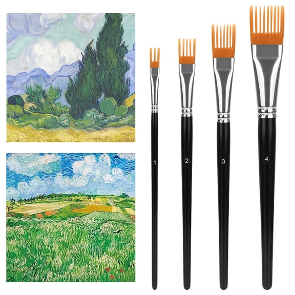 Flat Paint Brush Set, 4pcs Synthetic Taklon Brushes with Short Birch Handles, Anti-Shedding Nylon Bristles, Aluminum Ferrule – For Acrylic, Watercolor, Gouache, Oil, Craft & Detail Painting