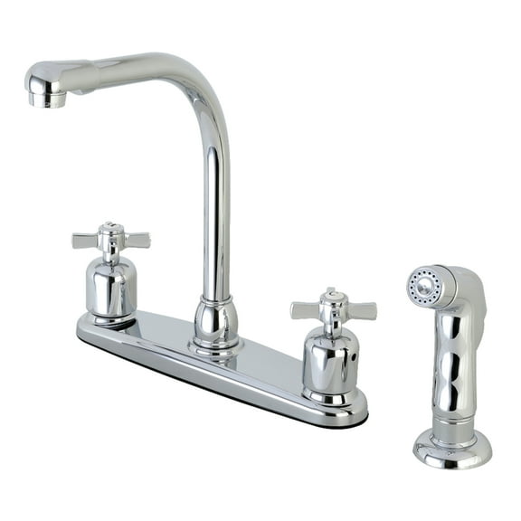 Kingston FB751ZXSP Millennium Two-Handle 4-Hole 8" Centerset Kitchen Faucet with Side Sprayer in Polished Chrome