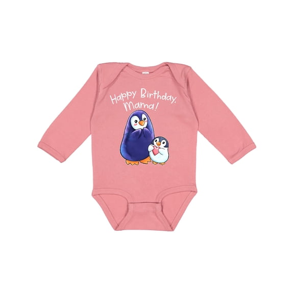Inktastic Happy Birthday, Mama- Cute Penguins Boys or Girls Long Sleeve Baby Bodysuit