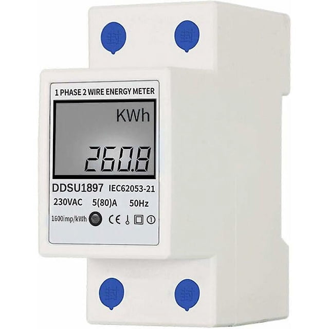 Brillar Medidor de electricidad monofásico, 80A 220V Medidor de energía eléctrica digital Monofásico Medidor de electricidad en riel DIN Multifunción Dos cables Ele monofásico