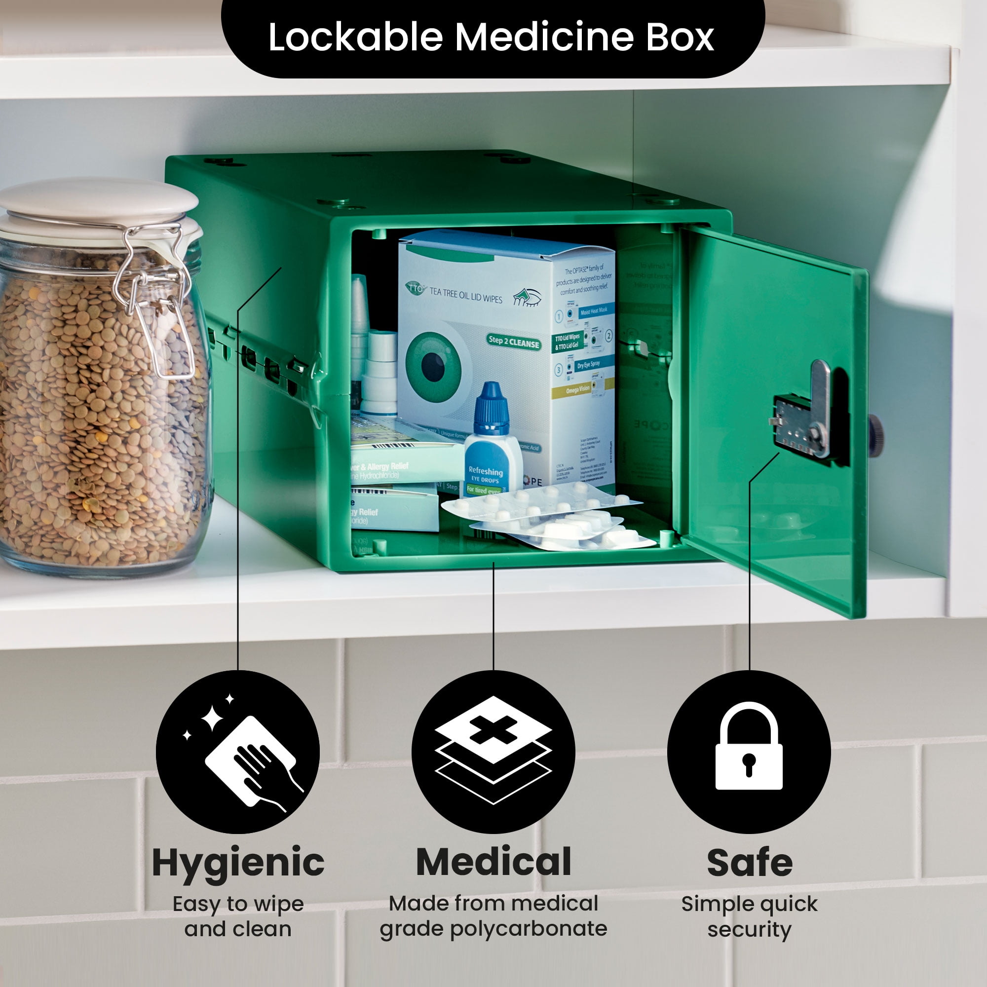 Lockabox One™ Medi Green | Premium Lockable Medicine Box | 10 Litre Combination Lock Box For Food, Medicine & Home Safety | BPA-Safe