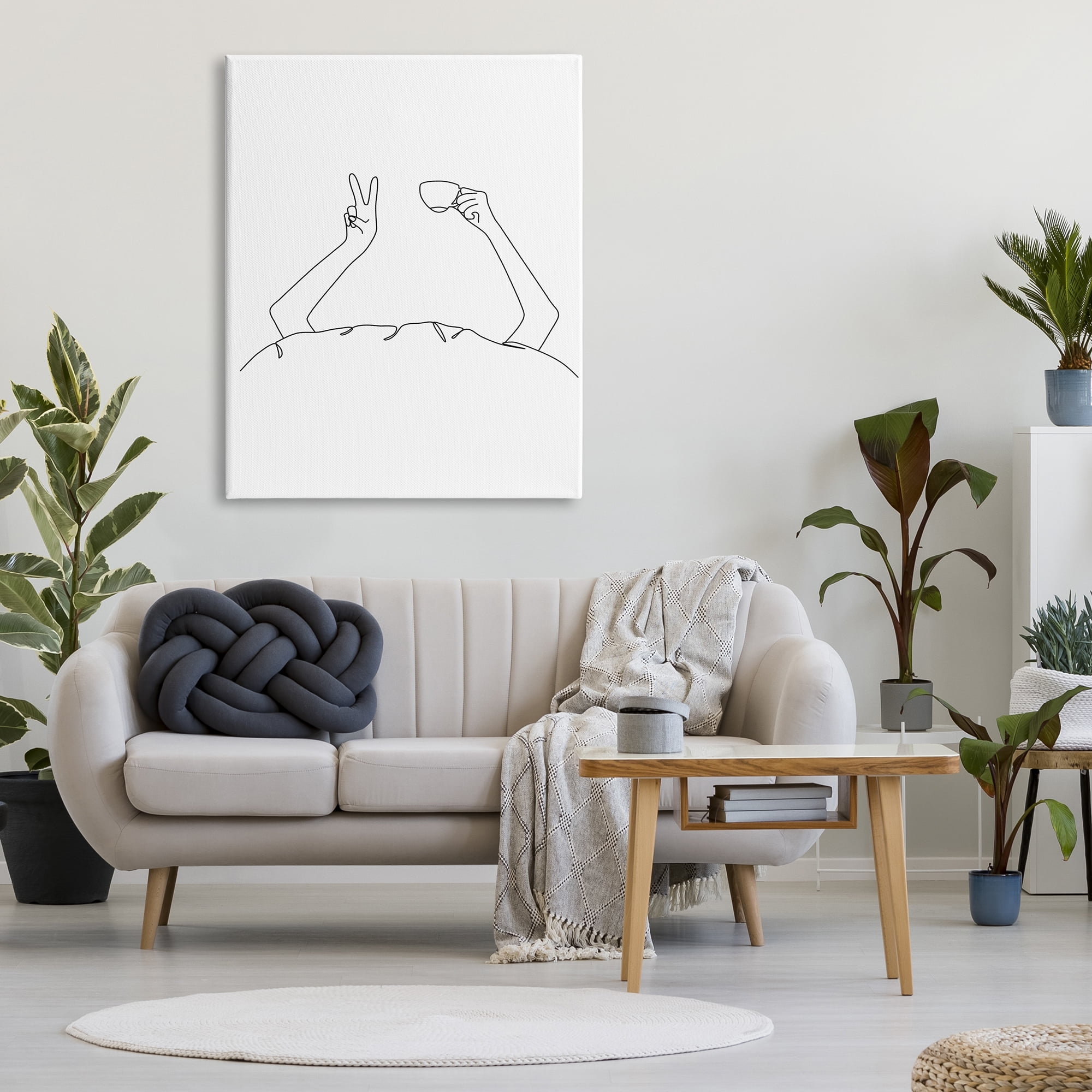 Stupell Industries Coffee In Bed Peace Sign Minimal Line Drawing, 36 x 48, Designed by JJ Design House LLC