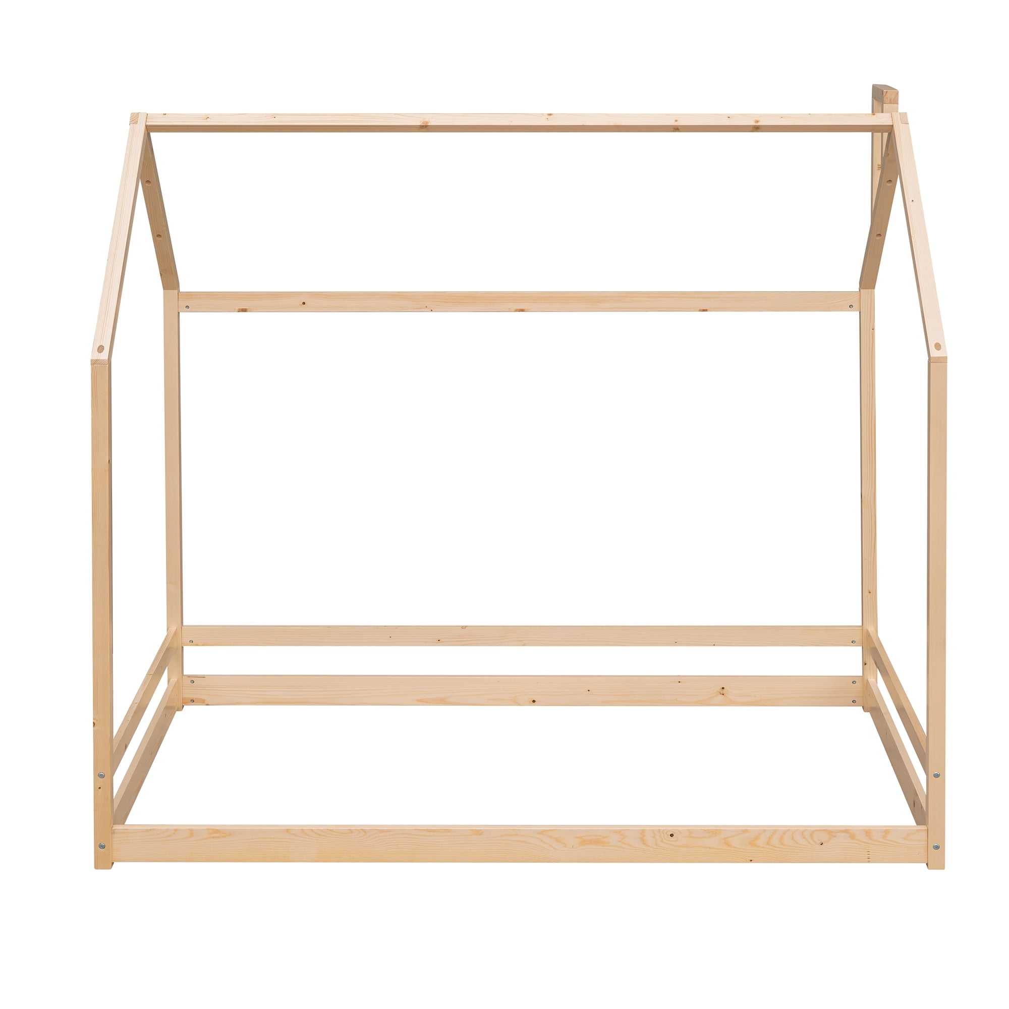Bellemave Wood Twin House Bed Frame, Montessori Floor Bed for Teen (Natural)