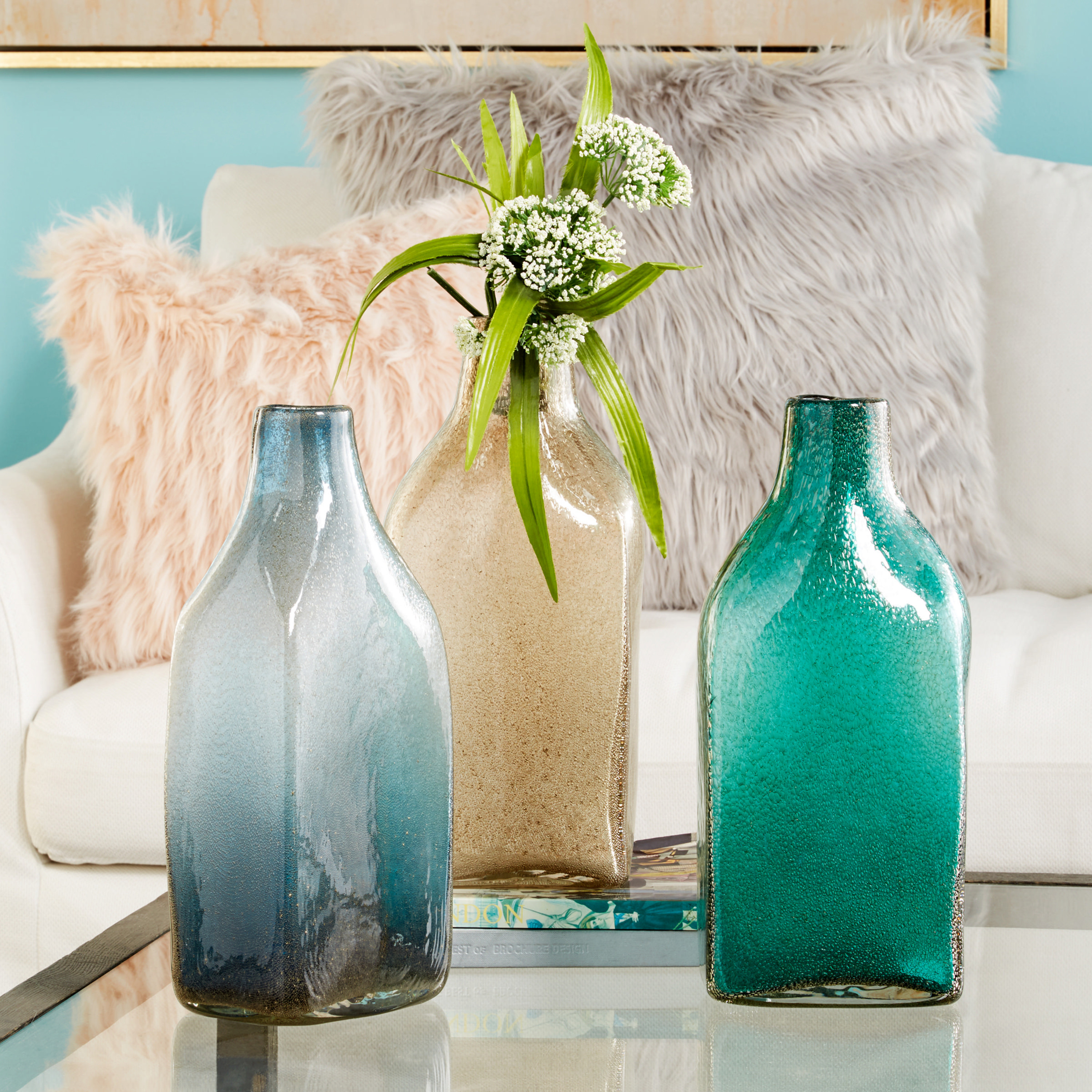 CosmoLiving by Cosmopolitan 7"W, 15"H Multi Colored Glass Vase, Set of 3