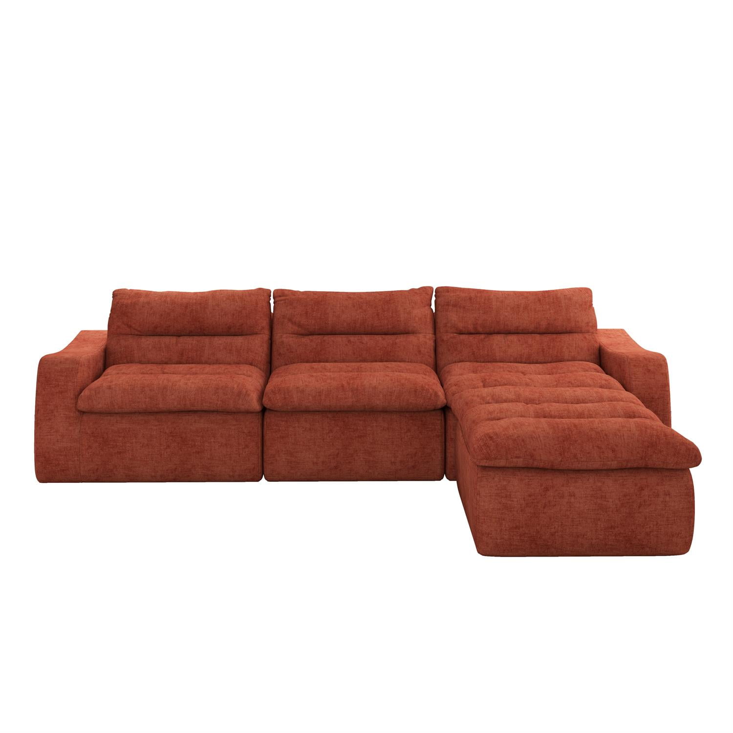 Demi Bonn 116" Modern L-Shaped Modular Sofa, Comfortable Beanbag Style, Stylish Lazy Couch for Living Rooms and Relaxation, Orange
