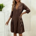 thumbnail image 2 of Gamivast Womens Casual Dress Linen V-Neck 3/4 Sleeve Button Tunic Dress Pockets Solid Shift Dress Loose Fit Mini Work Office Daily Wear Business Soft, 2 of 8