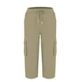thumbnail image 5 of Trushirts Women's Khaki Cargo Capri Pants - Size M, Polyester Material, Drawstring Waist & Multiple Pockets, Casual Stylish for Warm Weather Summer Daily Wear, 5 of 5
