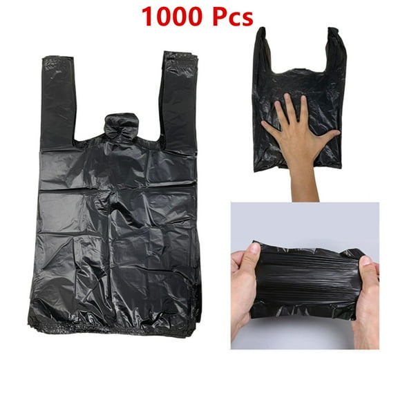 1000 Pcs of Small T-Shirt Bag Black Plastic Bag Carry Out for Shopping and Storage 15"x 4"x 8.5"