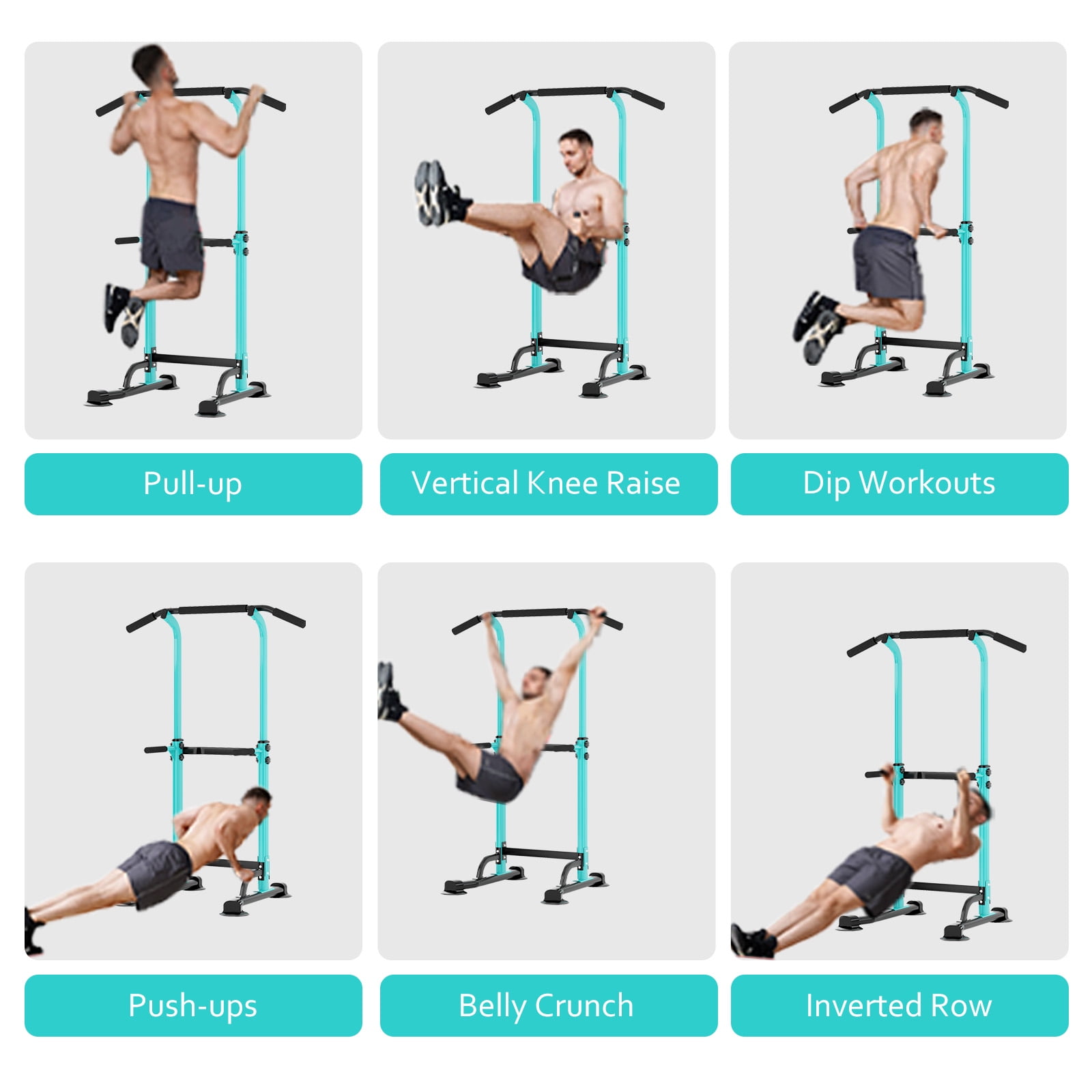 PROHIKER Power Tower Dip Station, Pull Up Bar Stand Power Rack with Backrest, Height Adjustable Strength Training Equipment for Fitness Home Workout, Blue