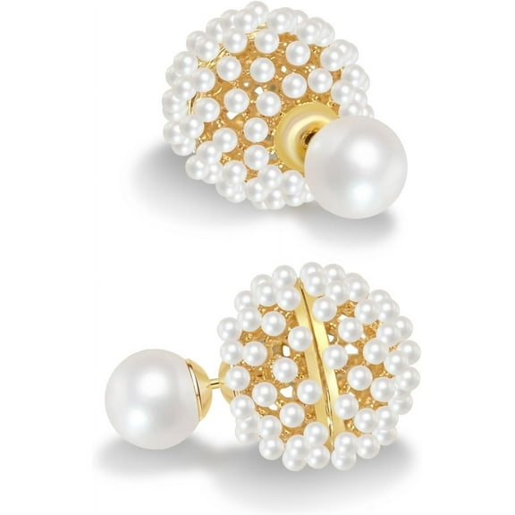 Double Sided Ball Earrings for Women Front and Back Pearl Stud Earrings 2 in 1 Stud Earrings