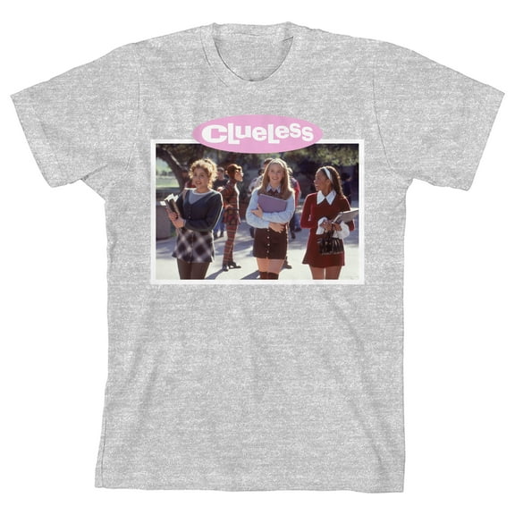 Clueless Characters With Books Photo Crew Neck Short Sleeve Athletic Heather Girl's T-shirt-Medium