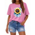 thumbnail image 3 of NAMTYQX Tops for Women Trendy Gemustert Stretchy Round Neck Graphic Cool Oversize Boxy Fit Short Sleeve Basic Womens Tops Pink Size S, 3 of 5