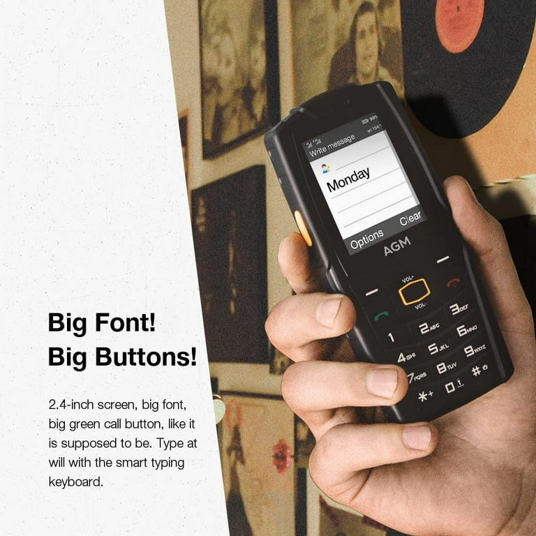 AGM M6 4G Cell Phone Unlocked Rugged Phone for Seniors & Kids, Dual SIM  IP68/IP69K Waterproof Phone, MIL-STD-810H, T-Mobile, 2.4 Screen 48MB+128MB  2500mAh Battery Black, Big Font, Big Speaker 