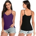 thumbnail image 3 of Sociala Women's Cotton V Neck Camisoles with Shelf Bra Tank Tops,2-packs, 3 of 5