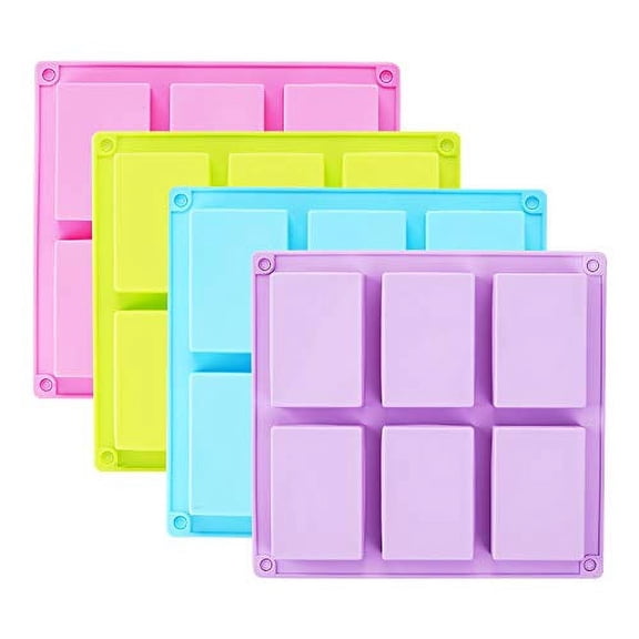 4 Pack Rectangle Silicone Soap Molds(Blue & Pink & Green & Purple),6 Cavities Silicone Baking Mold DIY Handmade Soap Making,Muffin,Loaf,Brownie,Cornbread and More