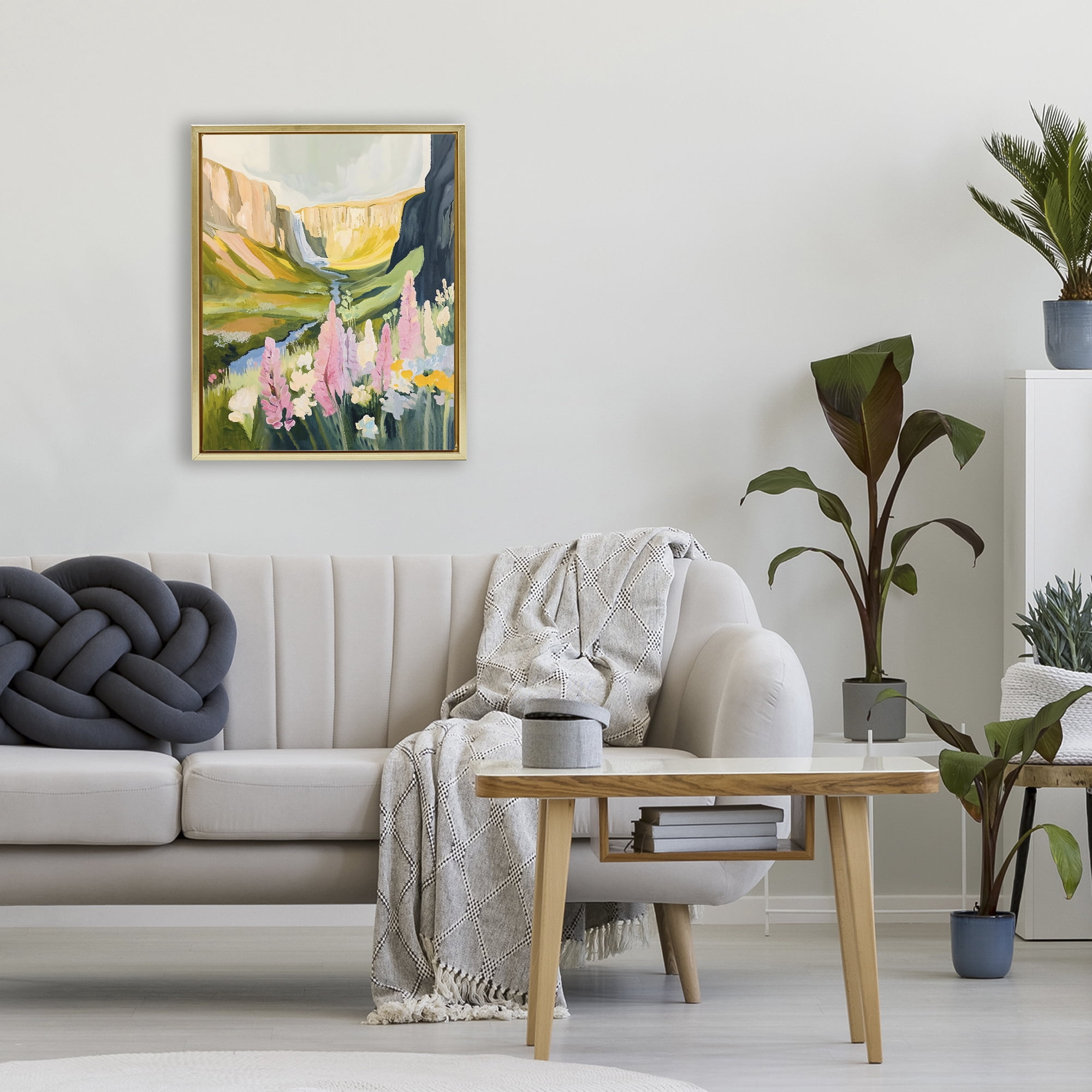 Stupell Industries Waterfall and Valley in Bloom Gold Framed Floater Canvas Wall Art, design by The Prints Vibe