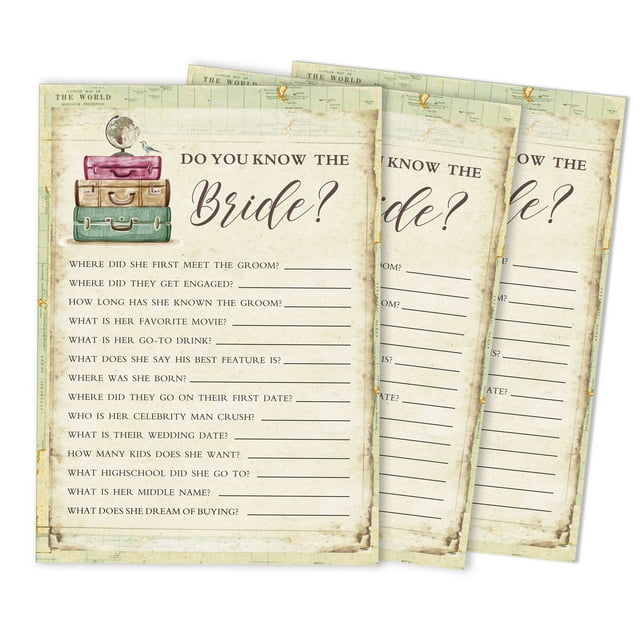 Inkdotpot 50-PackTravellingHow Well Do You Know The Bride Bridal Shower Bachelorette PartyGameWho Know The Bride Best ActivityCards