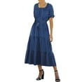 thumbnail image 3 of SAYOO Summer Long Dresses for Women, Short Sleeve Wave Points Tie-Up Waist Belt Dress, Casual One-Piece, 3 of 8