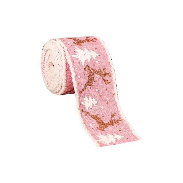 Decoraciones navideñas 6.5CM Arpillera Impresión Elk Árbol de Navidad Cinta Regalo / Regalo yeacher cinta