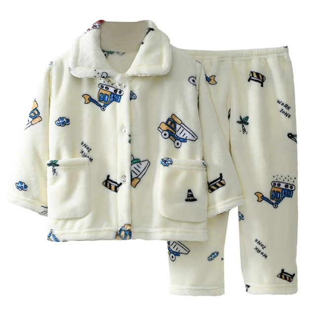 Hiiyo Big Girl's Flannel Pajamas Winter Thicken Warm Button Shirt Pants Pjs 2Pcs Set