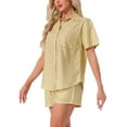thumbnail image 4 of INSPIRE CHIC Women's Plaid Pajama Sets 2 Piece Pjs Short Sleeve Button Down Shirt and Shorts with Pockets S Yellow, 4 of 4