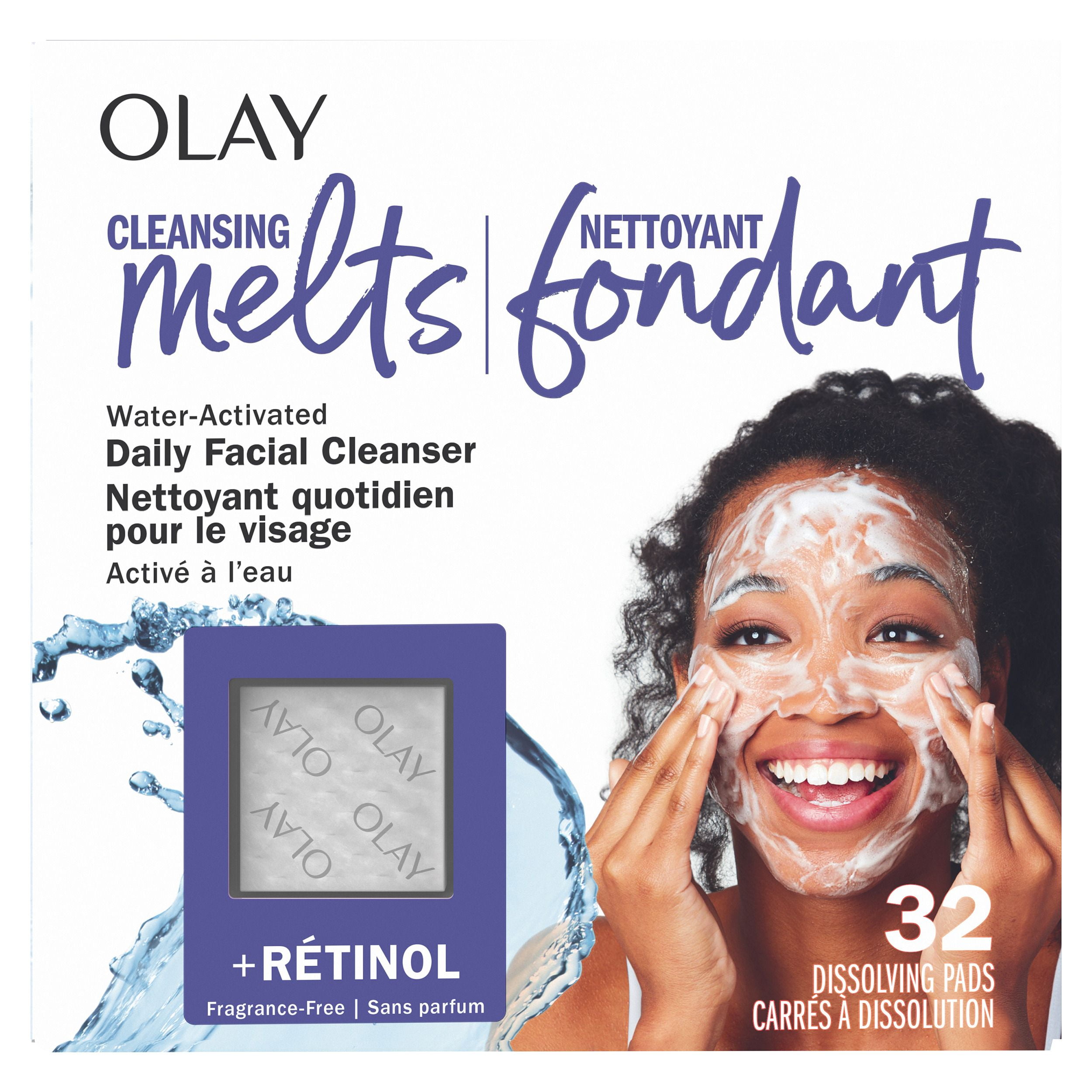 Nettoyant fondant pour le visage Olay + Rétinol, nettoyant pour le visage activé par l’eau, 32 unités, pour nettoyer, tonifier et rafraîchir la peau 32CT