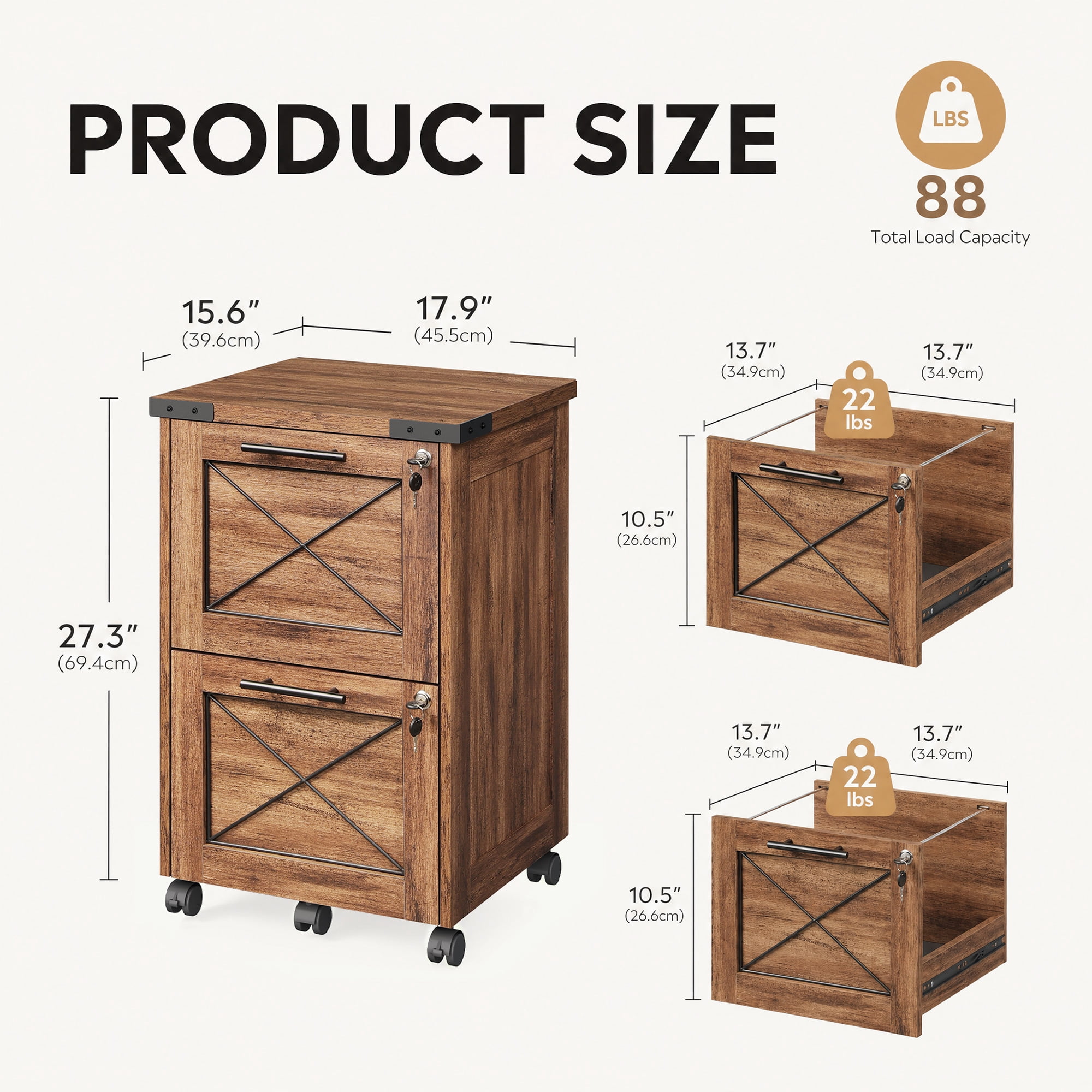 GALAXHERO 2 Drawer File Cabinet with Lock, Under Desk Filing Cabinets, Mobile Printer Stand for Home Office, Wood Storage Organizer Fit Letter/A4 Size, Oak