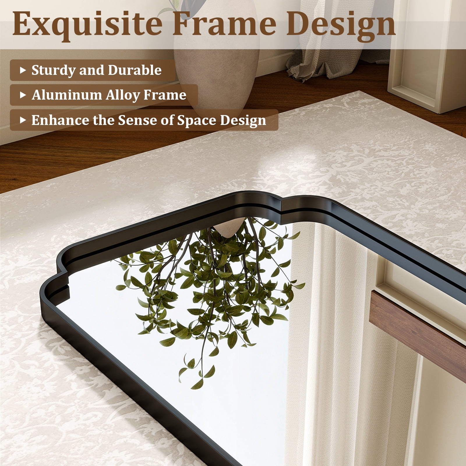 BEAUTYPEAK 20"x30" Arched Bathroom Mirror with Curved Top Modern Decorative Wall Mirror with Deep Frame, Black