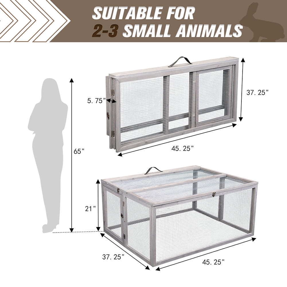 Kadyn Wood Collapsible Guinea Chick Run, Folding Rabbit Hutch with Roosting Bar, Outdoor Bunny Cage, Portable, Gray