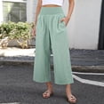 thumbnail image 6 of Women Striped Gingham Wide Leg Palazzo Pants Casual Lounge Cropped PJ Bottoms Comfy Cute Plaid Pants with Pockets Green XL, 6 of 6