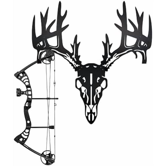 Deer Skull Wall Mount & Bow Rack – Iron Archery Bow Holder for Hunting Decor, Compact Rustic Wall Hanger$$Other