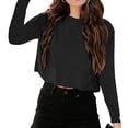 thumbnail image 2 of Women Long Sleeve Crop Tops Loose Crew Neck Drop Shoulder Casual Basic Tees, 2 of 5